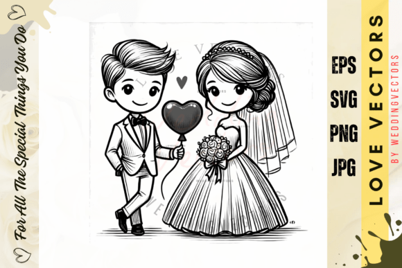 Elegant Love Symbolism: Unpacking Wedding Couple and Love Vectors - C3685