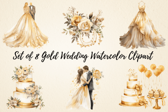 Elevate Your Designs with Gold Wedding Watercolor Clipart