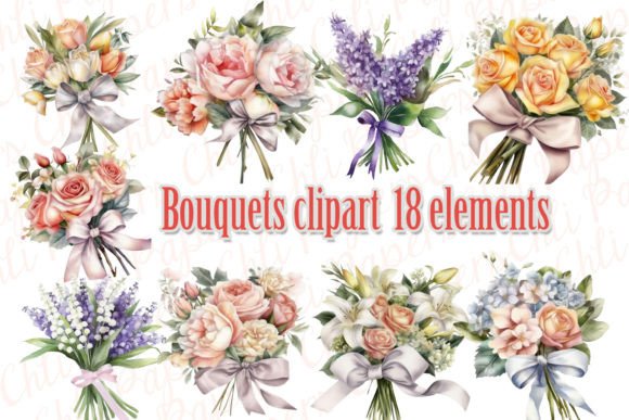 Embrace Romance with Pink Wedding Bouquet Watercolor Clipart