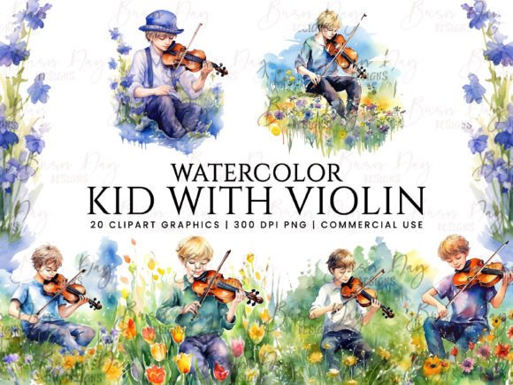 Enchanting Wedding Kid with Violin Clipart Bundle