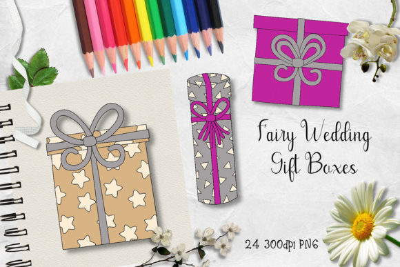 Fairy Wedding Gift Boxes CU Clipart: Enchanting Design Assets