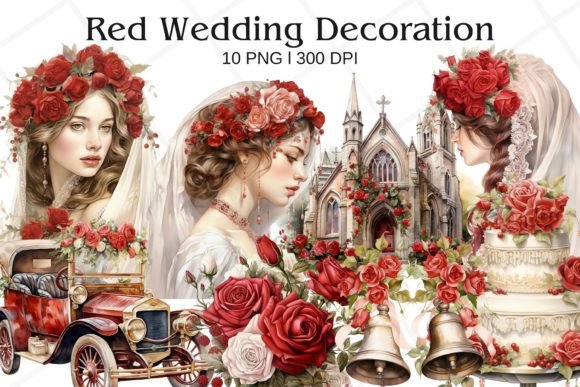 Red Wedding Decoration Watercolor: A Design Asset for Romantic Branding