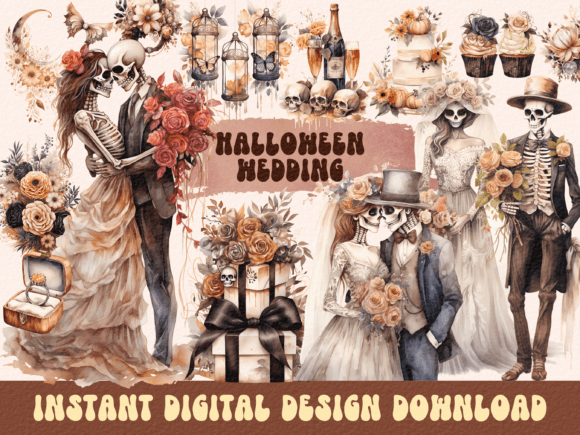 Spooky Elegance: A Halloween Wedding Watercolor Clipart Guide