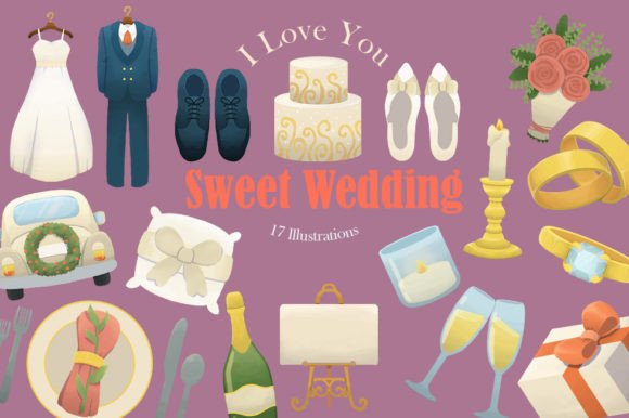 Sweet Wedding Clipart: Your Go-To Illustration Pack