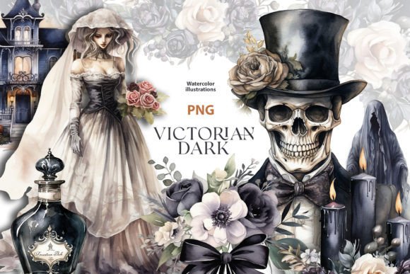 The Moody Allure of the Watercolor Dark Victorian Wedding Set