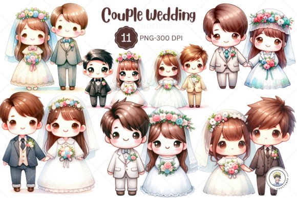 Watercolor Kawaii Couple Wedding Clipart: Sweet Designs for Lasting Memories