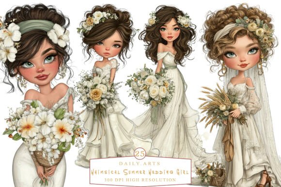 Whimsical Summer Wedding Girl Clipart for Creative Projects